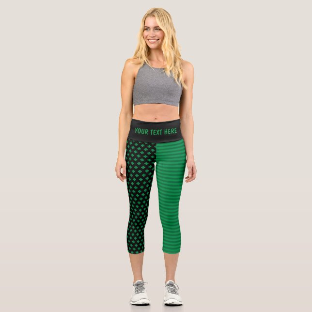 St. Patrick's Day Kleeblätter und Streifen Capri Leggings (Vorderseite)