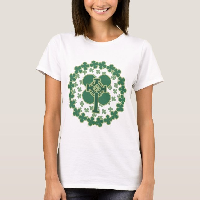 St Patricks Day Kleeblatts Cross T-Shirt (Vorderseite)