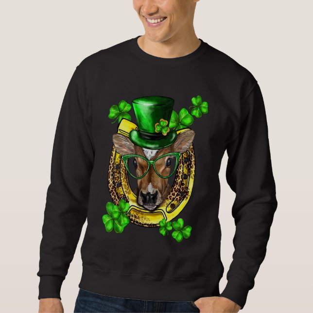 St Patricks Day Kleeblatts Funny Lucky Cow Heifer  Sweatshirt (Vorderseite)