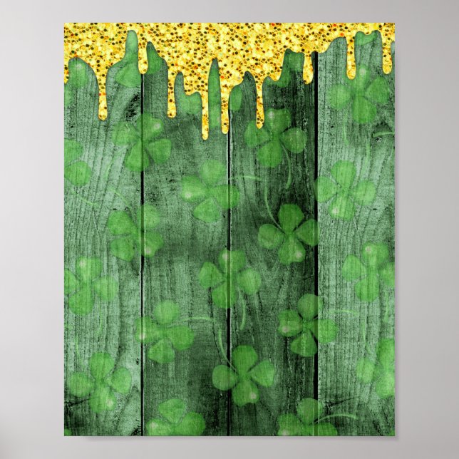 St. Patrick's Day Kleeblatts Glitzer Gold Tropfen Poster (Vorne)