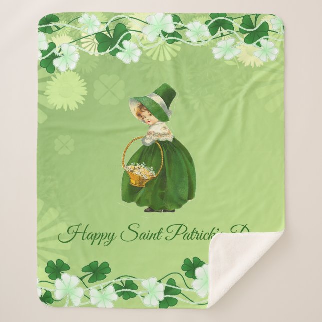 St. Patricks Day Kleeblatts Niedlich Lucky Girl Gr Sherpadecke (Vorderseite)