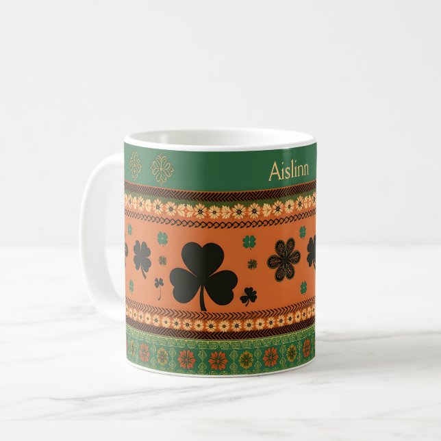 St. Patrick's Day Kleeblatts und Blume Kaffeetasse (Vorderseite Links)