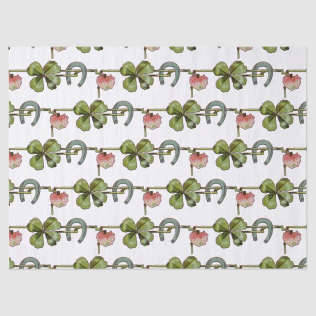 ST PATRICK'S DAY , KLEEBLATTS UND PORSESHOW White Seidenpapier (Vorderseite)