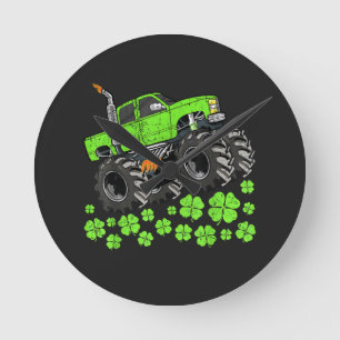 St Patricks Day Kleinkind Glücklicher Monstertruck Runde Wanduhr