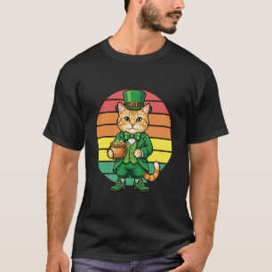 St Patricks Day Kobold Katze Glück Kleeblatt T-Shirt