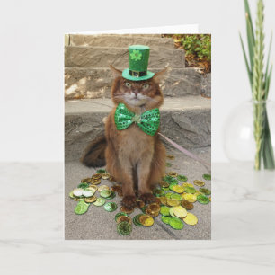 St. Patrick's Day Kobold Somali-Katze mit Hut Karte
