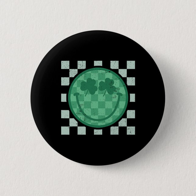 St Patricks Day Lächeln Shamrock Gesicht Retro Gro Button (Vorderseite)