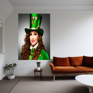 St. Patrick's Day Lady braune Haare   Art der AI Poster
