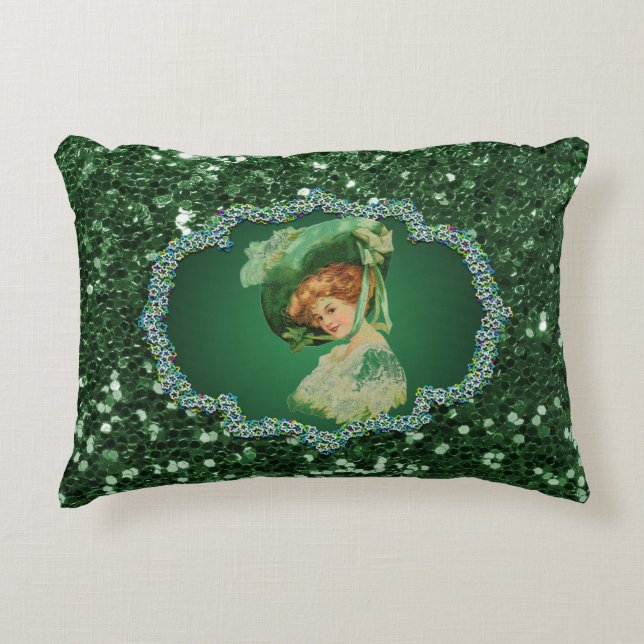 St Patricks Day Lady Green Frame Imitats Glitzer Dekokissen (Vorderseite)