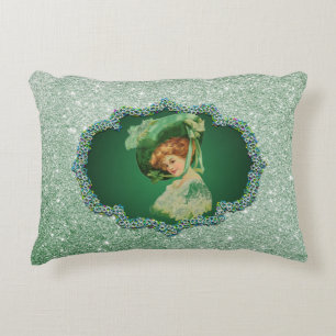 St Patricks Day Lady Green Frame Soft Imitate Glit Zierkissen