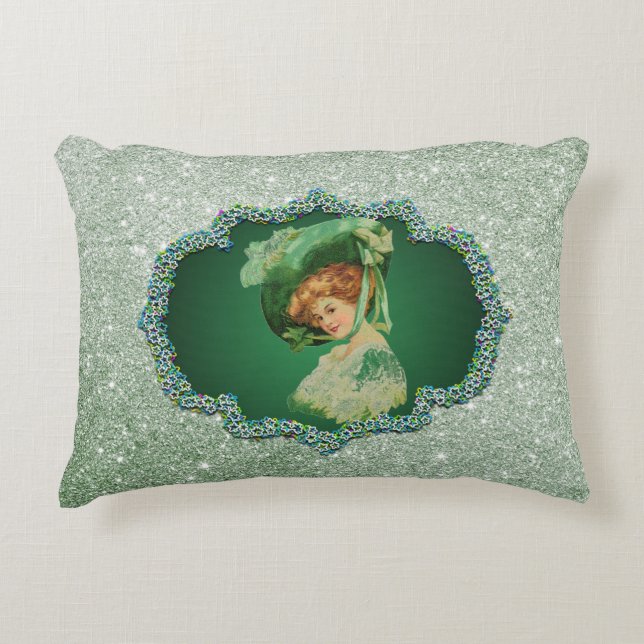 St Patricks Day Lady Green Frame Soft Imitate Glit Zierkissen (Vorderseite)
