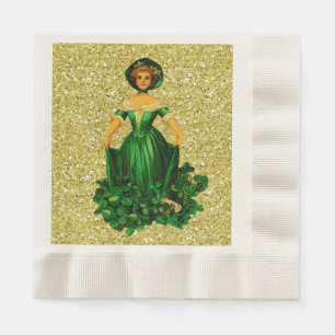 St Patricks Day Lady Green Gown Gold Imitate Glitz Serviette