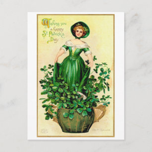 St. Patrick's Day Lady, Vintag Postkarte
