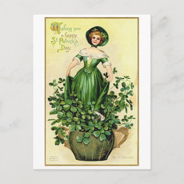 St. Patrick's Day Lady, Vintag Postkarte (Vorderseite)