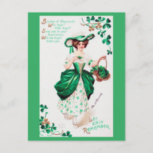 St. Patrick's Day Lady, Vintag Postkarte