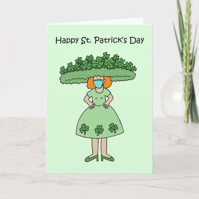 St. Patrick's Day Lady Wearing Kleeblatt Dress Karte (Vorderseite)