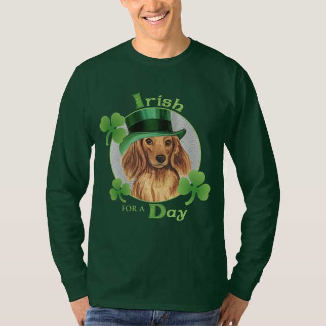 St. Patrick's Day Langhaarige Dackel T-Shirt (Vorderseite)