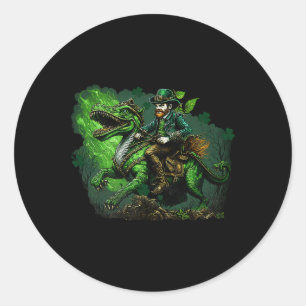 St Patricks Day Lass The Shenanigans Begin Dinosau Runder Aufkleber