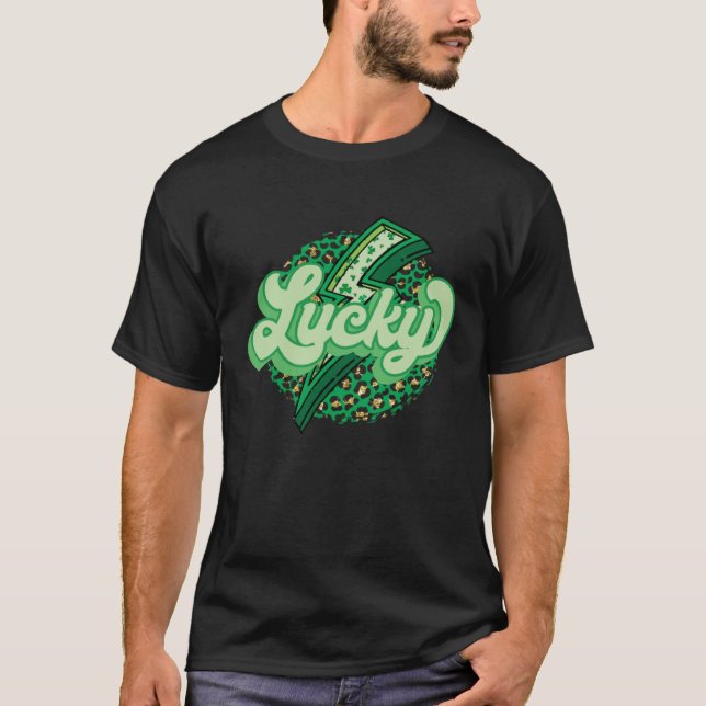 St Patricks Day Leopard Kleeblatts Blitzschlag W T-Shirt (Vorderseite)