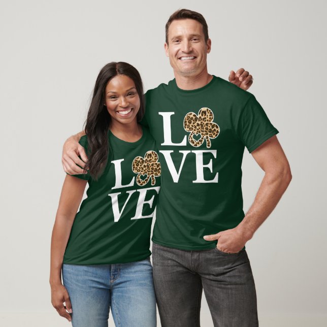 St Patricks Day Leopard Liebe Kleeblatt T-Shirt (Unisex)
