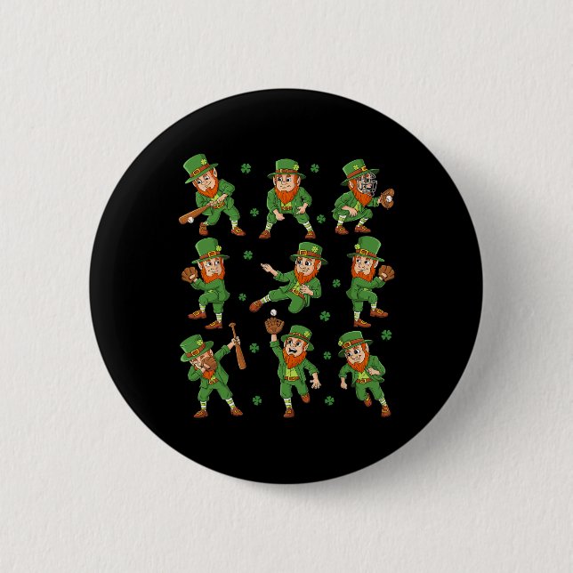 St Patricks Day Leprechaun Baseball Player Boys Gi Button (Vorderseite)