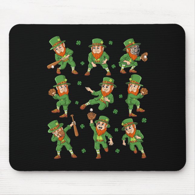 St Patricks Day Leprechaun Baseball Player Boys Gi Mousepad (Vorne)