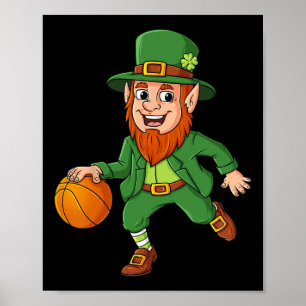 St Patricks Day Leprechaun Basketball Glück Jungen Poster