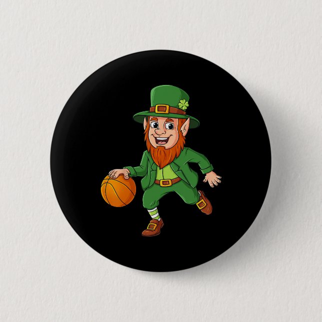 St Patricks Day Leprechaun Basketball Lucky Boys G Button (Vorderseite)