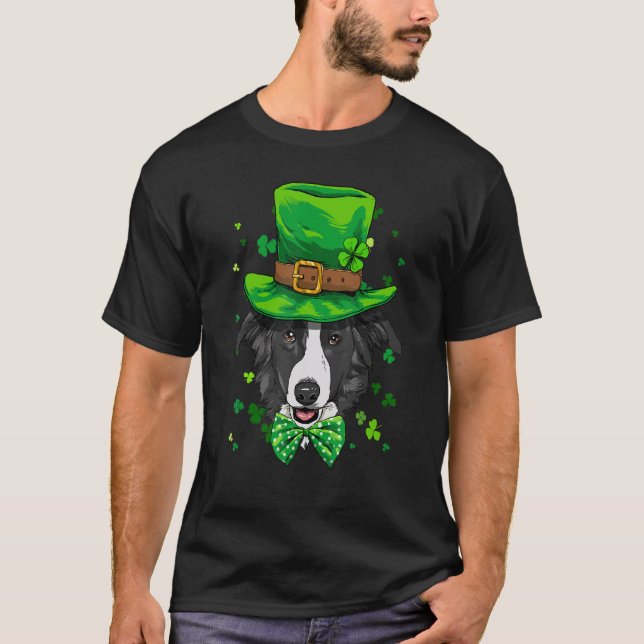 St. Patricks Day Leprechaun Border Collie Hund Sha T-Shirt (Vorderseite)