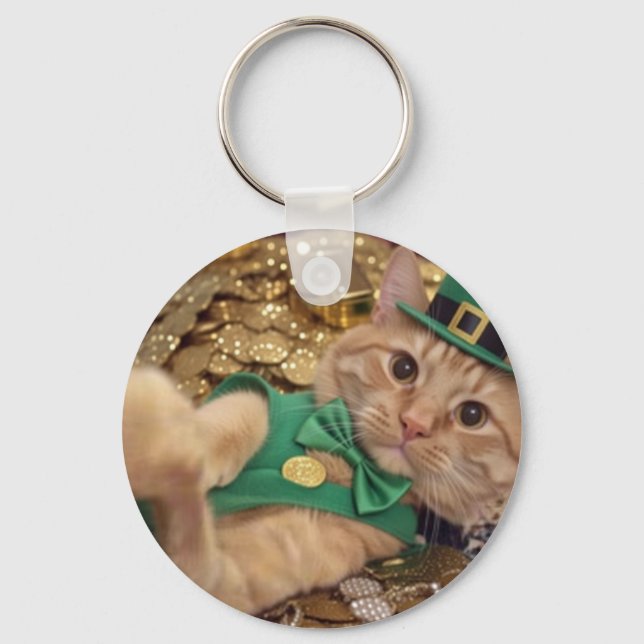St Patrick's Day Leprechaun Cat Keychain Schlüsselanhänger (Vorderseite)