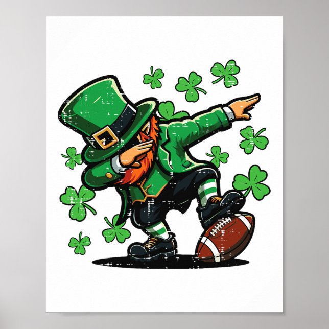 St Patricks Day Leprechaun Dab Fußball Männer Jung Poster (Vorne)