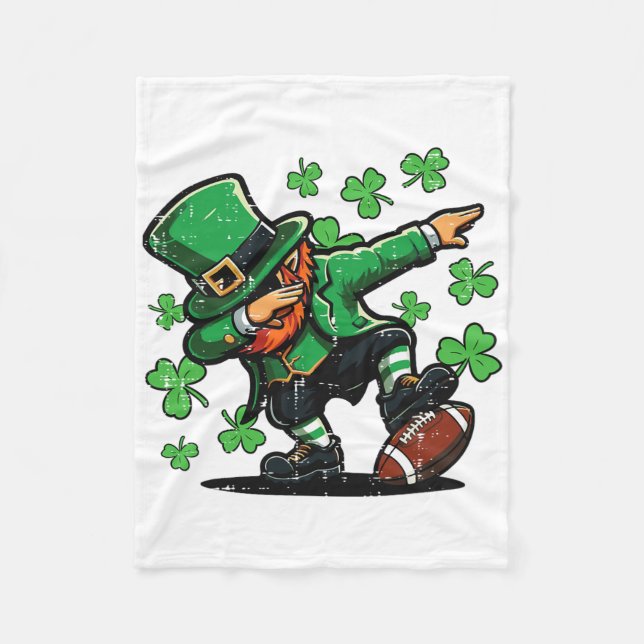 St Patricks Day Leprechaun Dab Fußll Männer Jungen Fleecedecke (Vorderseite)