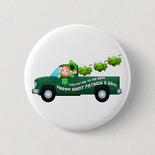 St Patricks Day Leprechaun Funny Drink Beer Button