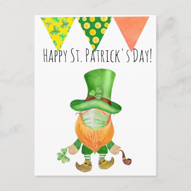 St. Patrick's Day Leprechaun Gnome Covid Gesichtsm Postkarte (Vorderseite)