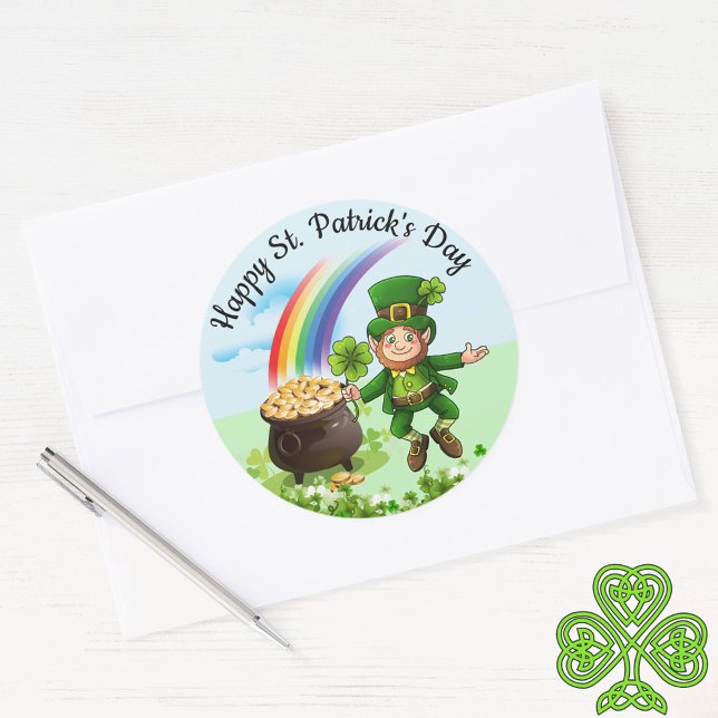 St. Patrick's Day Leprechaun Grosser Regenbogen Runder Aufkleber (Von Creator hochgeladen)