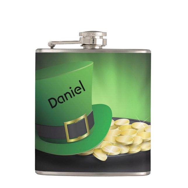 St. Patrick's Day Leprechaun Hat and Pot of Gold Flachmann (Vorderseite)