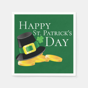 St. Patrick's Day Leprechaun Hat & Gold Coins Serviette