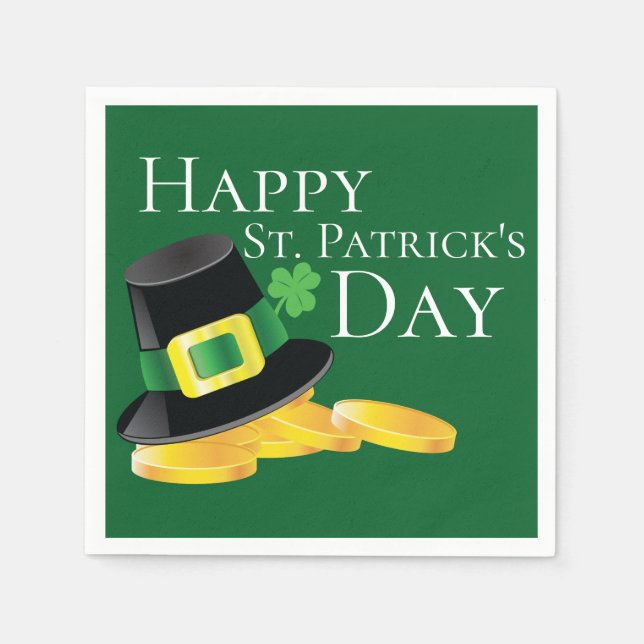 St. Patrick's Day Leprechaun Hat & Gold Coins Serviette (Vorderseite)