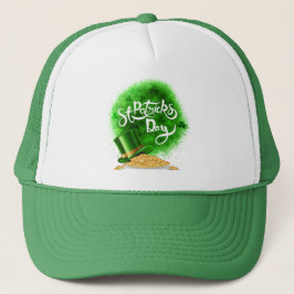 St Patrick's Day Leprechaun Hat und Gold Coins Truckerkappe