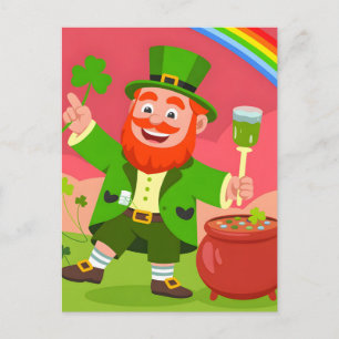 St. Patrick's Day Leprechaun-Illustration Postkarte