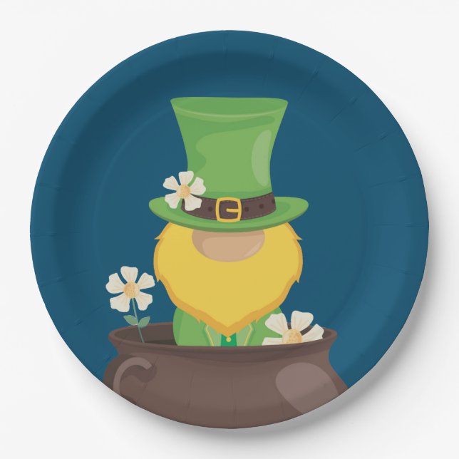 St. Patrick's Day Leprechaun in Pot of Gold Pappteller (Vorderseite)