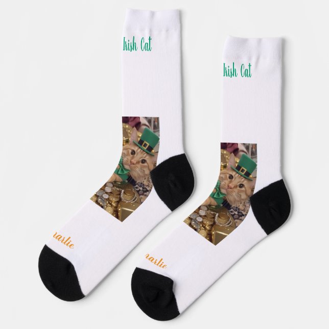 St. Patricks Day Leprechaun Katze  Socken (Linkes Detail)