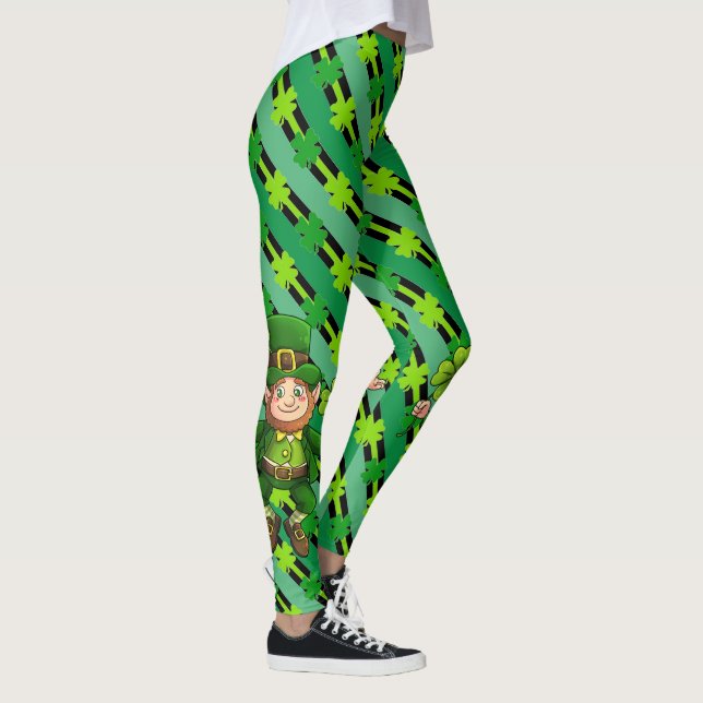 St. Patrick's Day Leprechaun Kleeblatt Green Black Leggings (Rechts)