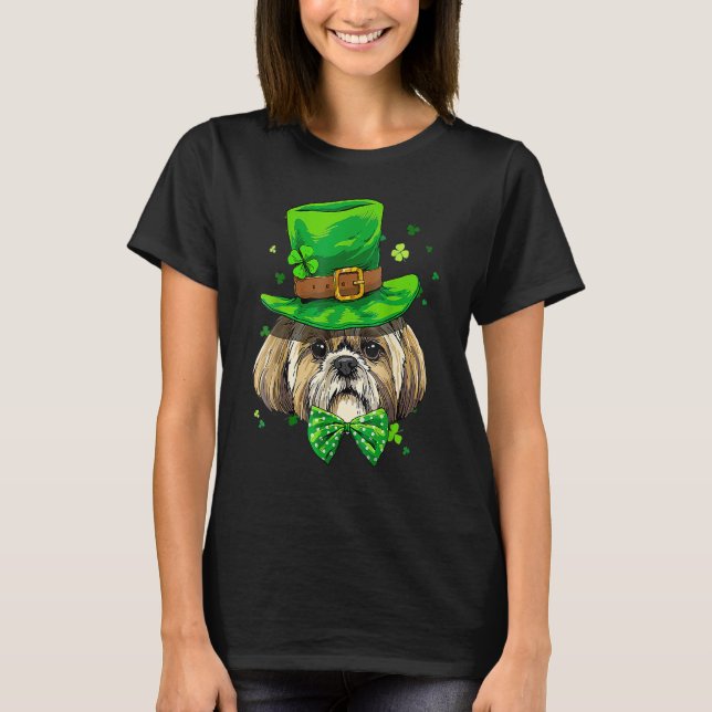 St Patrick's Day Leprechaun Kleeblatt Shih Tzu Iri T-Shirt (Vorderseite)