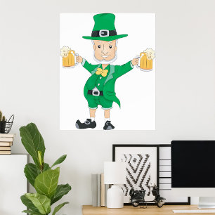 St Patrick's Day Leprechaun mit Bierbäckerchen Tas Poster