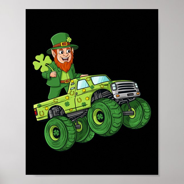 St Patricks Day Leprechaun Monster Truck Lucky Boy Poster (Vorne)