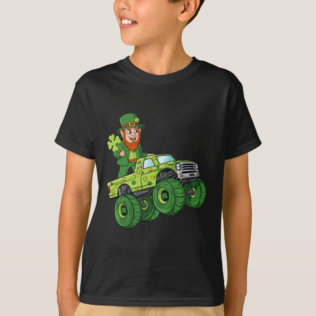 St Patricks Day Leprechaun Monster Truck Lucky Boy T-Shirt (Vorderseite)