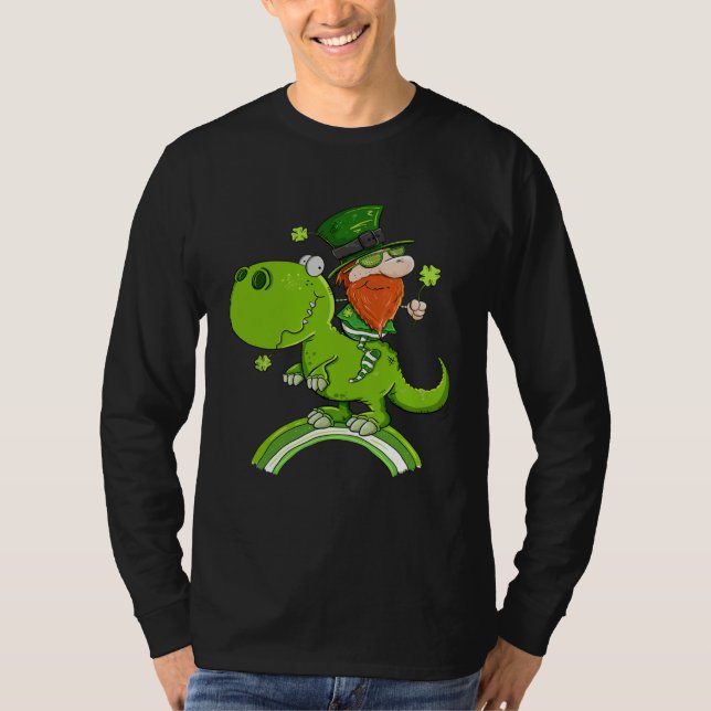St Patricks Day Leprechaun Riding A Dinosaur Shamr T-Shirt (Vorderseite)