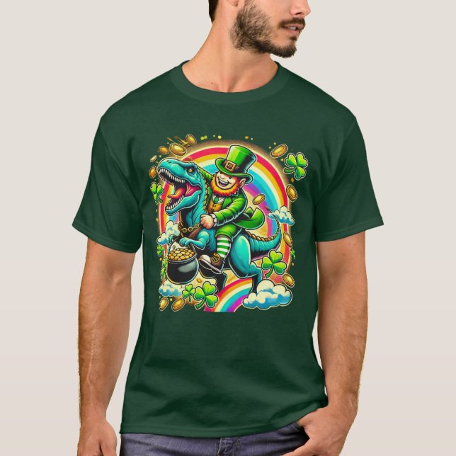 St. Patrick's Day Leprechaun Riding Dinosaur Shirt (Vorderseite)