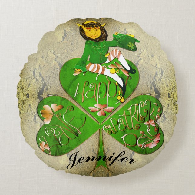 St. Patrick's Day Leprechaun Rundkissen Rundes Kissen (Vorderseite)